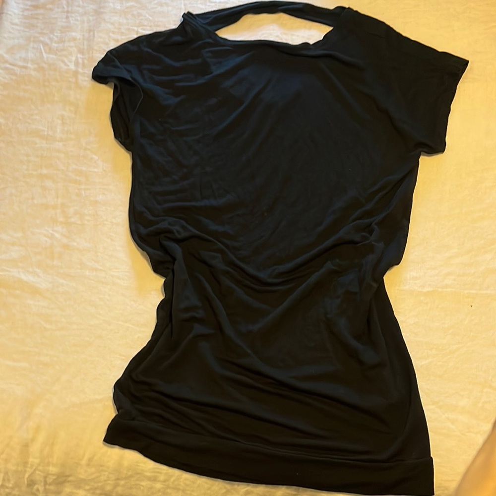 Gap black jersey knit dress with v cut out in the back.